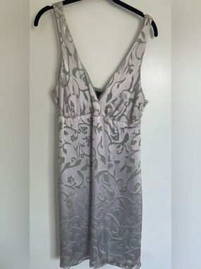 Tina Hagen V-Neck Satin Dress with Sage Floral Burnout